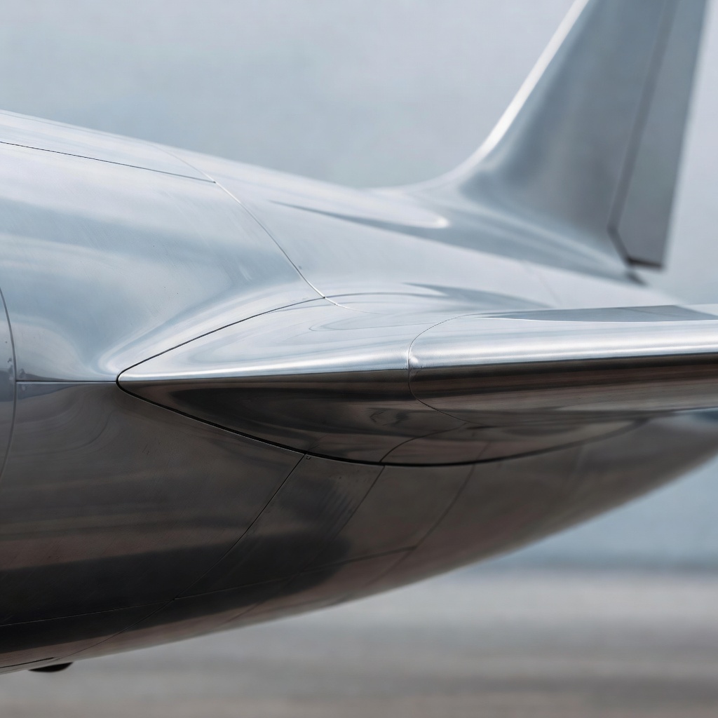 Close-up of a slender aircraft wing root and its smooth junction with the fuselage